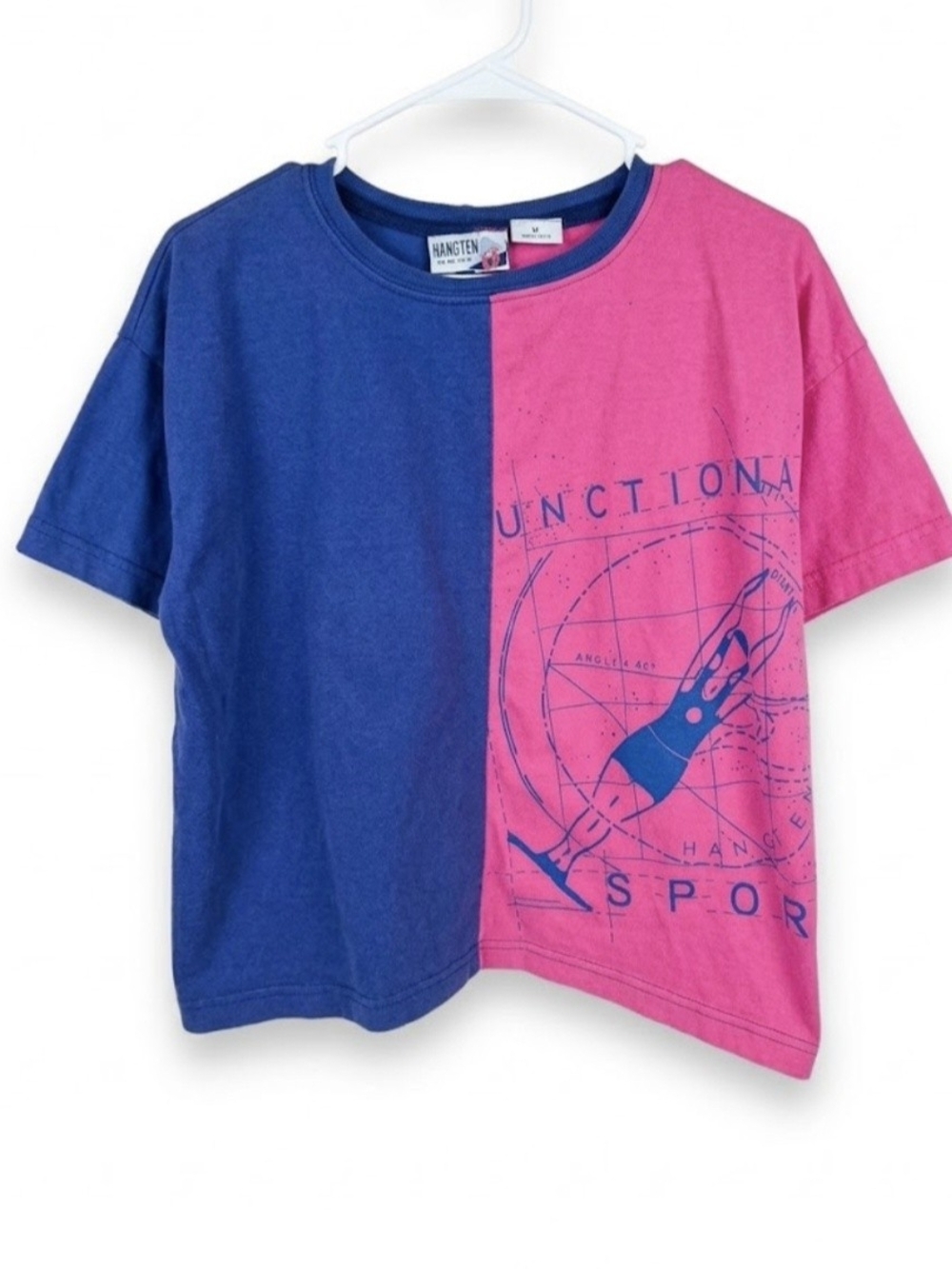 Hang Ten Split Blue and Pink Graphic Short Sleeve Tee